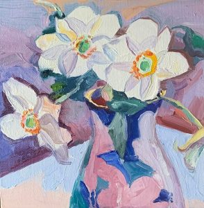 Barbara Hoogeweegen, ‘Anemones 1’, 2021, Oil on canvas board. From the series 'Still life and landscape'