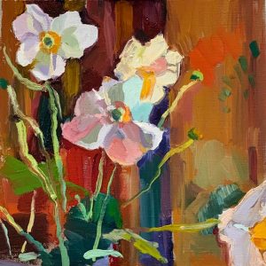 Barbara Hoogeweegen, ‘Anemones 2', 2021, Oil on canvas board. From the series 'Still life and landscape'