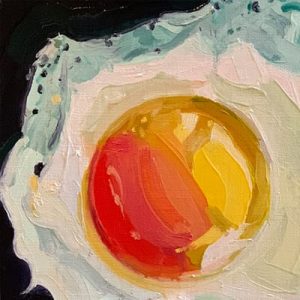 Barbara Hoogeweegen, ‘Fried Egg’, 2021, Oil on canvas board. From the series 'Still life and landscape'