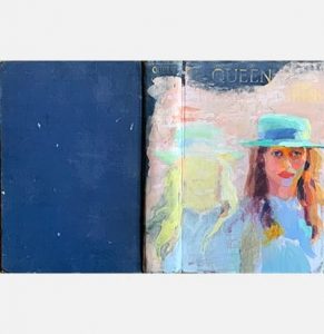 Barbara Hoogeweegen, ‘Queen’, 2021, Oil on book cover. Full image, from the series ‘Titles’