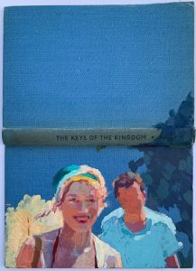 Barbara Hoogeweegen, ‘The Keys of the Kingdom’, 2022, Oil on antique linen book cover. Full image, from the series ‘Titles’