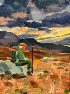 Barbara Hoogeweegen, ‘Where I'd rather be’, 2025, Oil on board. From the series ‘Vivid Colour'.