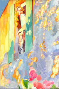 Barbara Hoogeweegen, ‘Imminent Arrival’, 2025, Oil on wood box panel. From the series ‘Vivid Colour'.
